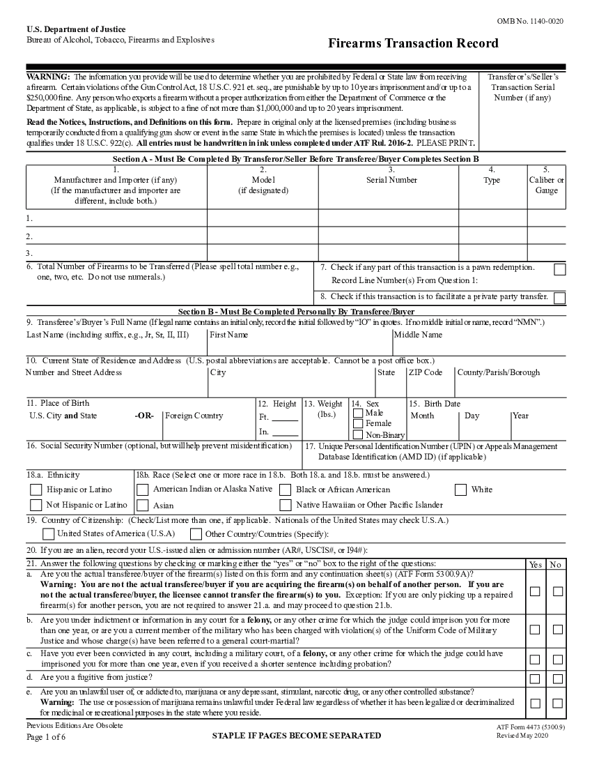 Form 4473 Firearms Transaction Record