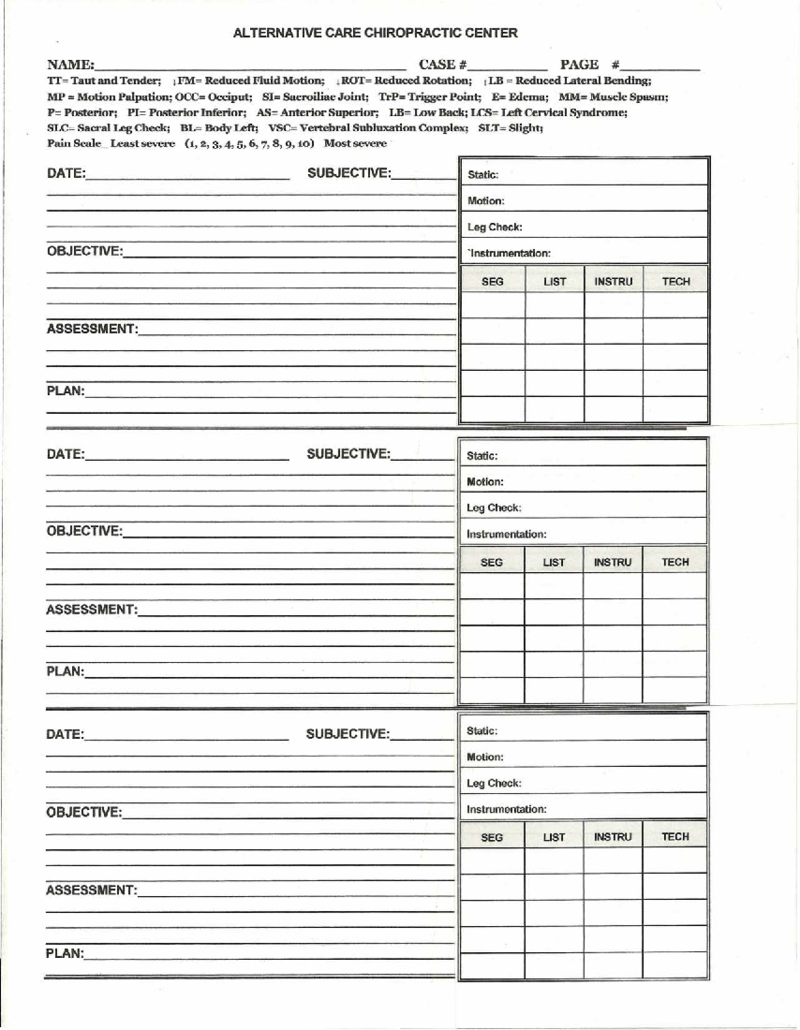 Chiropractic SOAP Note Form Side B