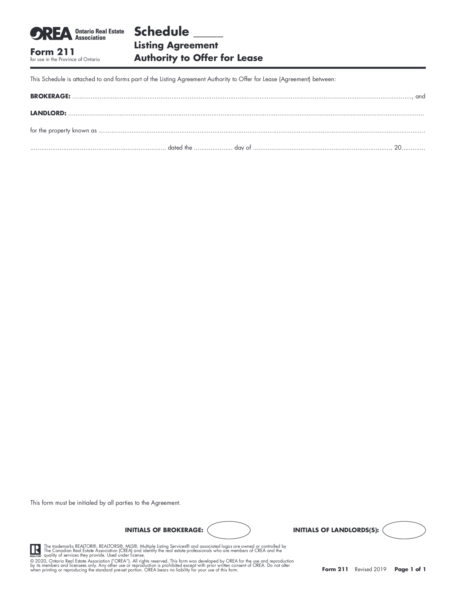 Form 211, Schedule - Listing Agreement - Thumbnail