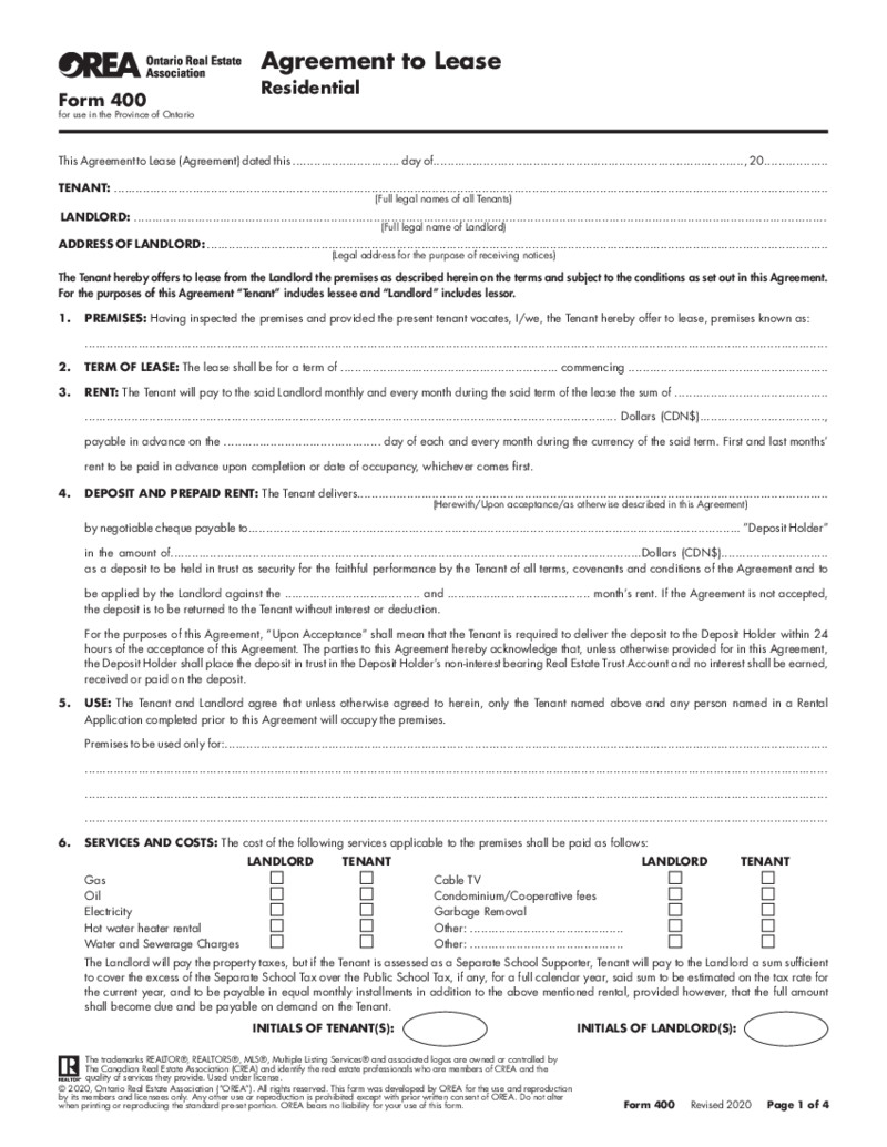 OREA Form 400 (2019)