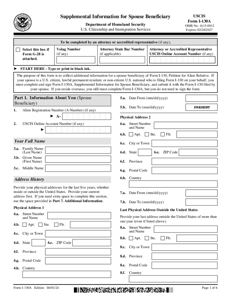 Form I-130A