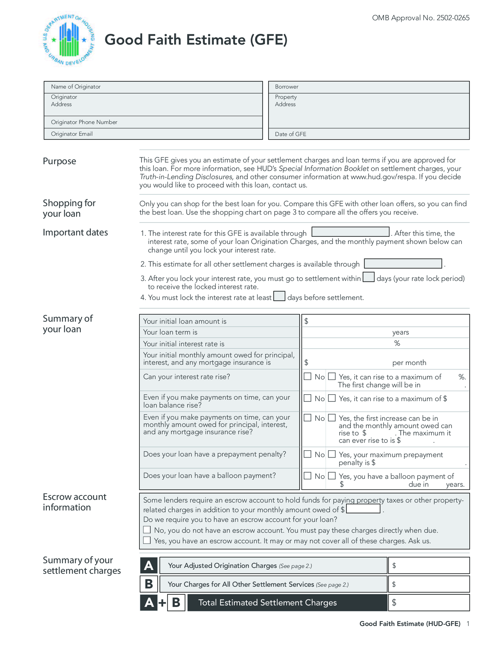 Fillable Good Faith Estimate - Thumbnail