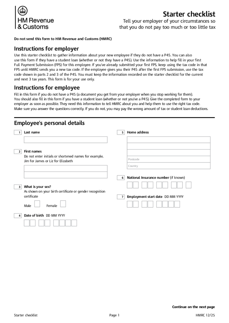 Starter Checklist