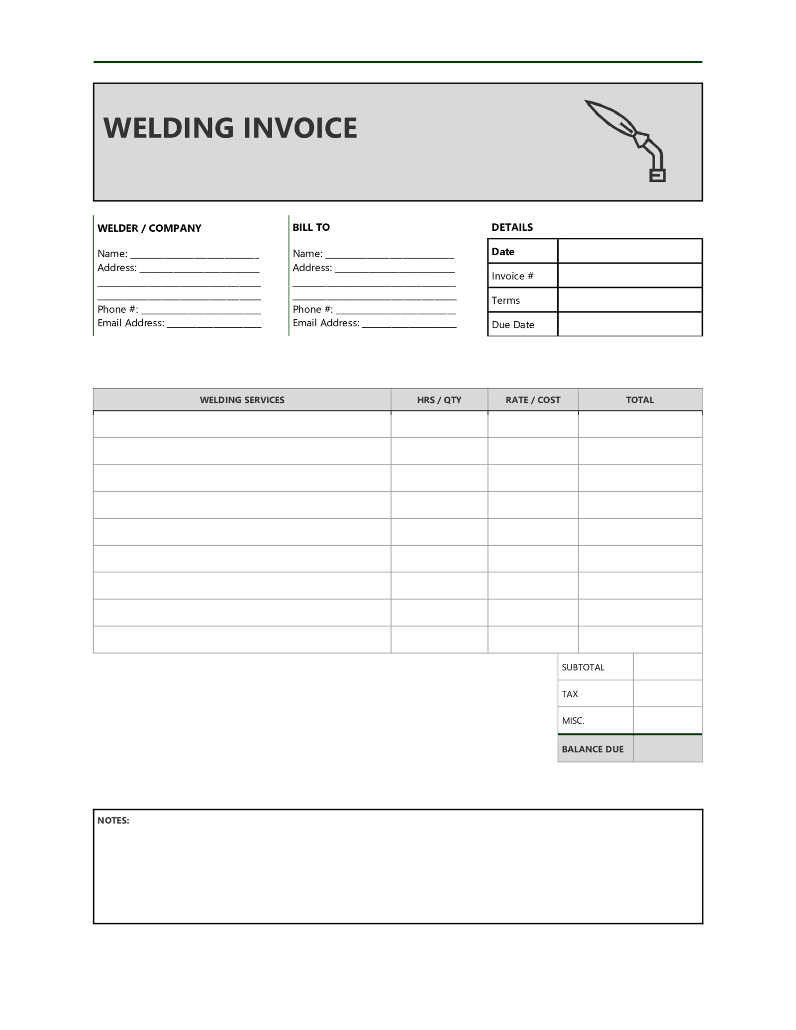 Welding Invoice - Thumbnail