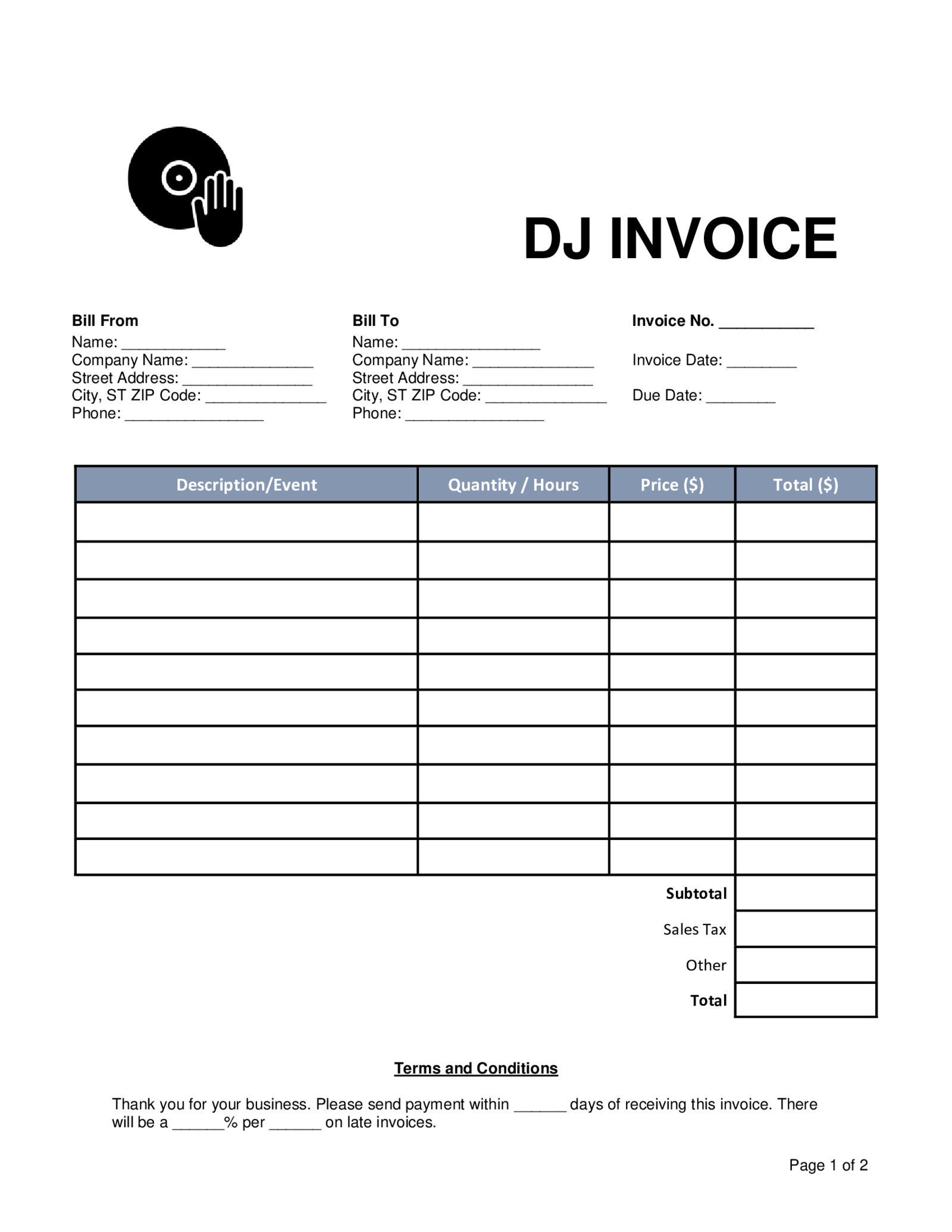 Fillable DJ Invoice - Thumbnail