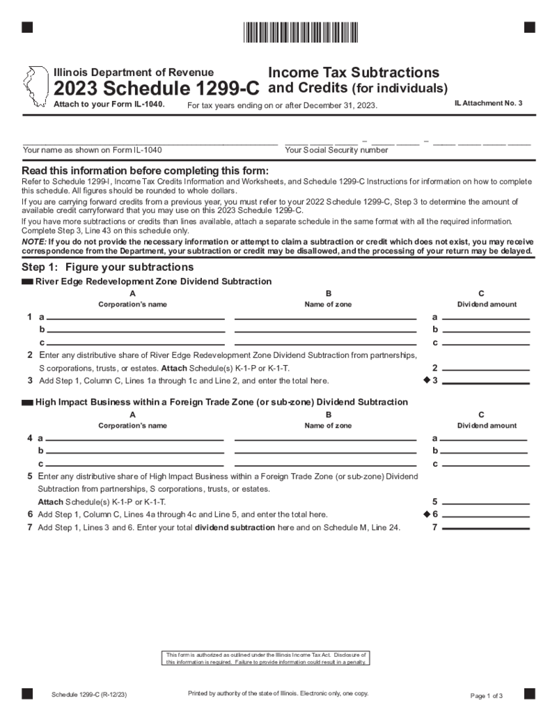 Illinois Tax Form Schedule 1299-C