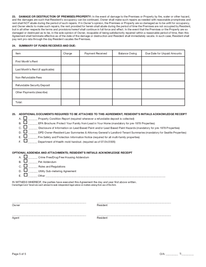 Washington State Residential Lease Agreement