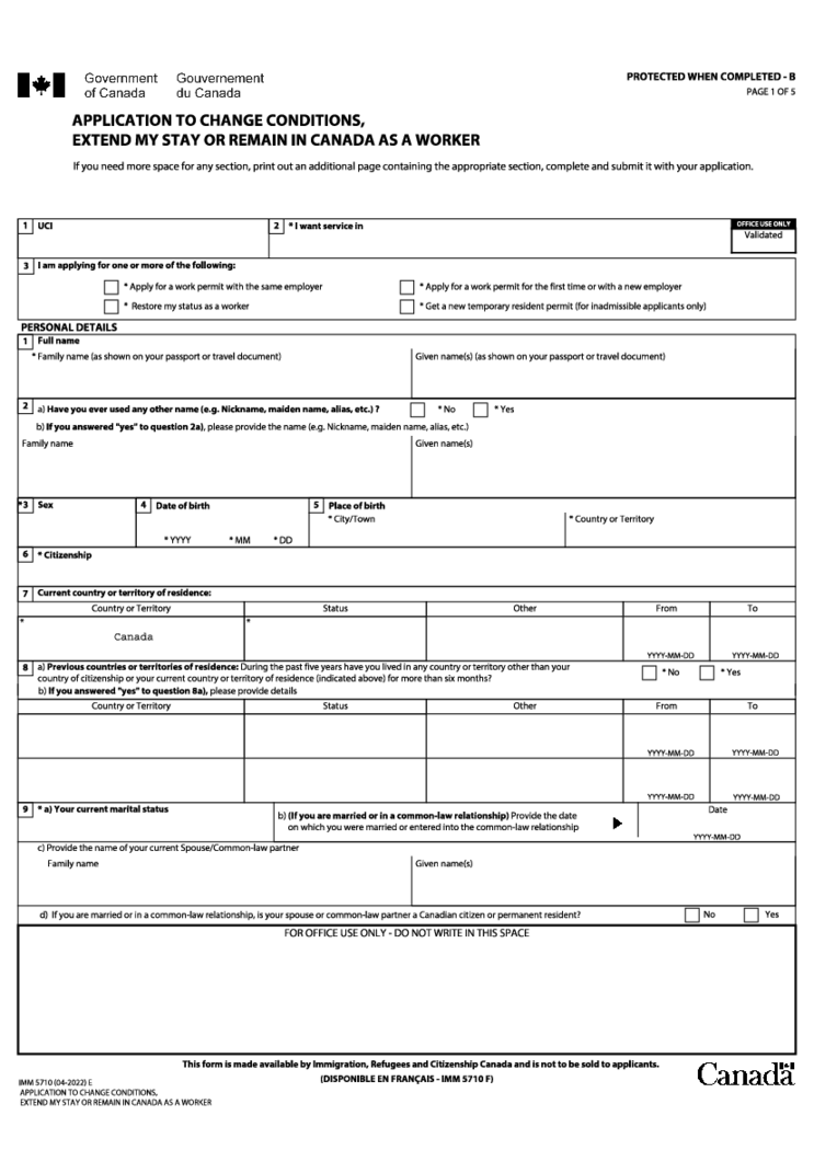 Form IMM 5710 (2022)