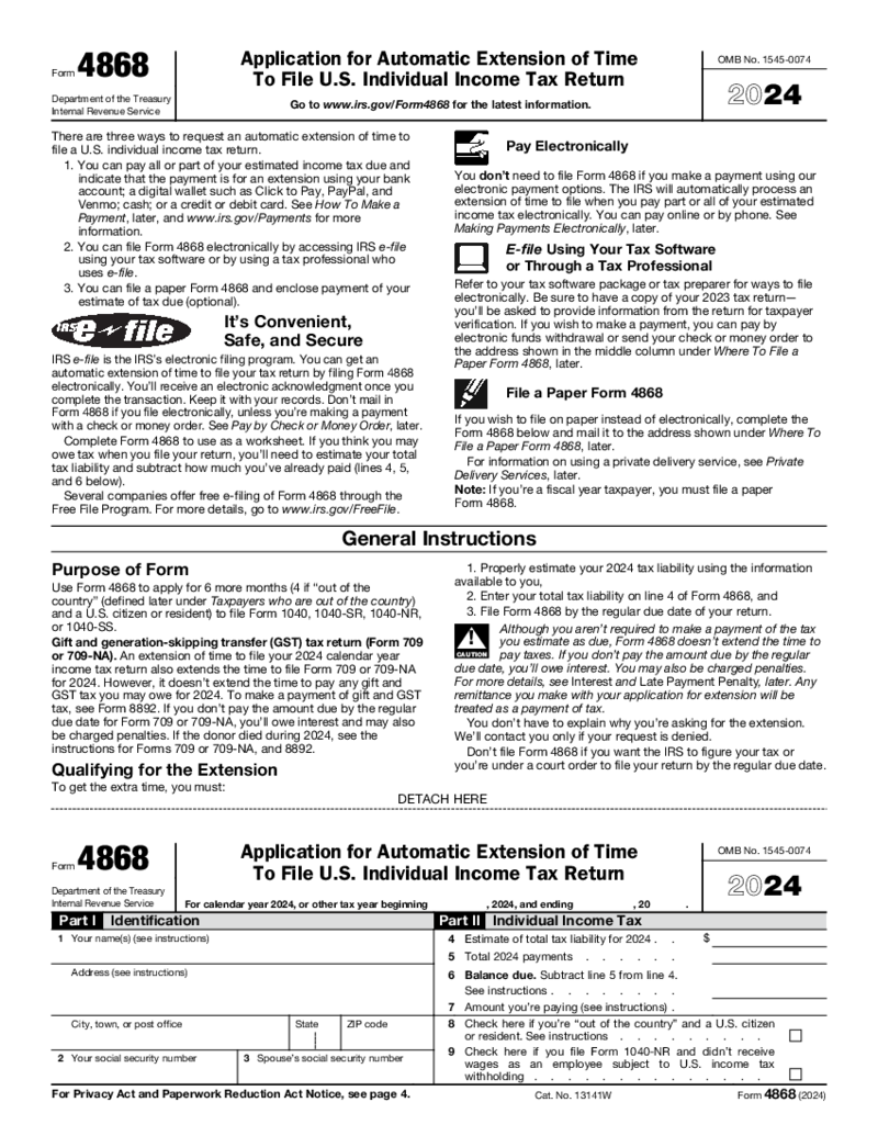 Form 4868 - Tax Extension Form