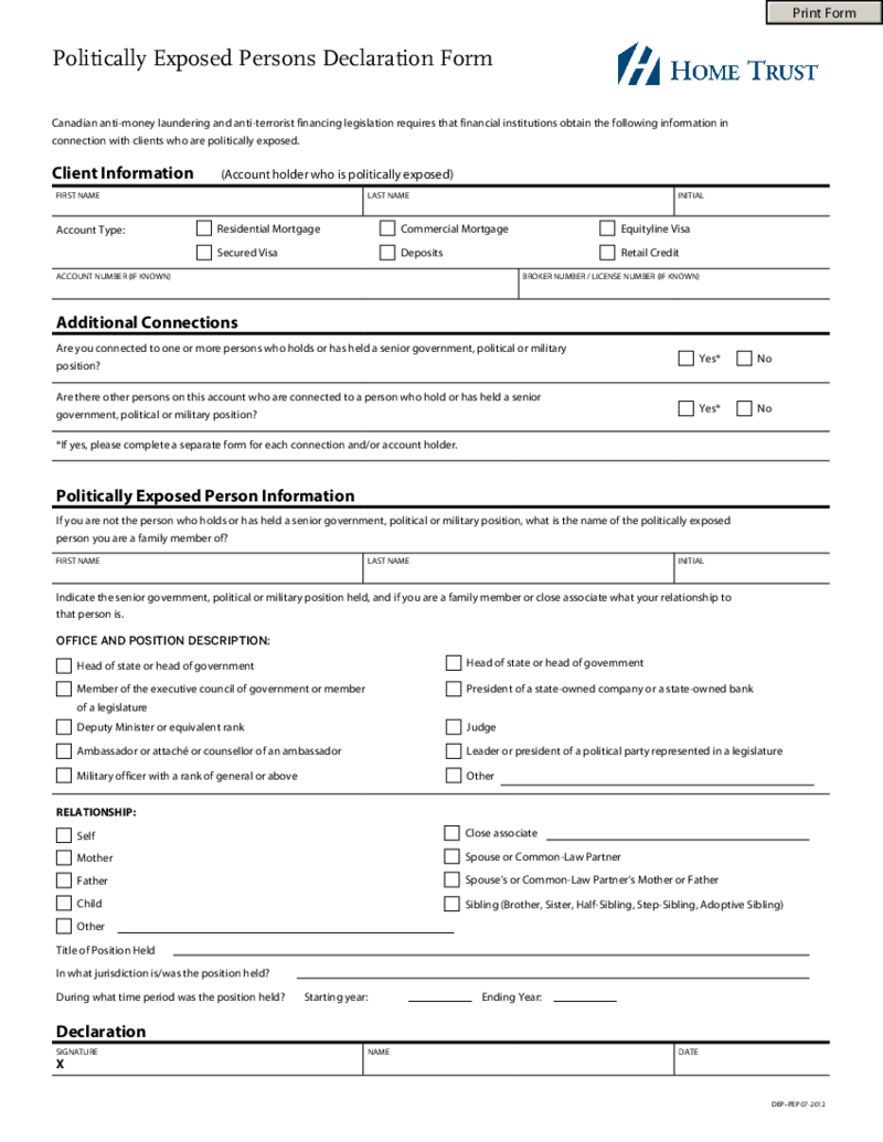 Politically Exposed Persons Declaration Form