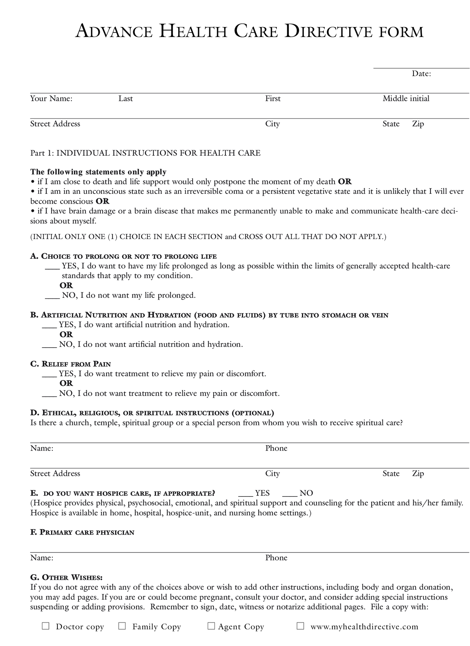 Hawaii Advance Health Care Directive Form - Thumbnail