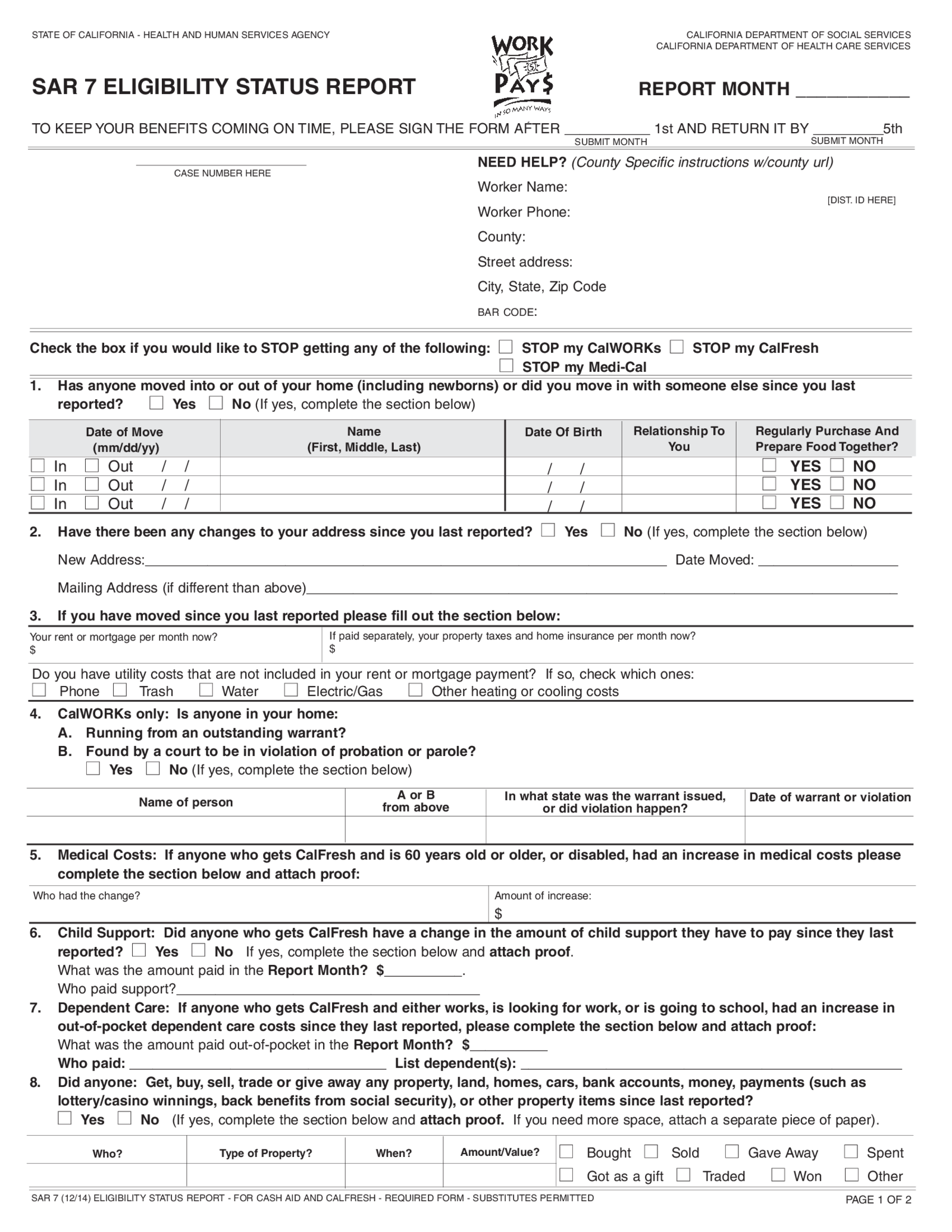 SAR 7 Eligibility Status Report - Thumbnail