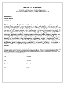 MLS Short Sale Addendum - Thumbnail