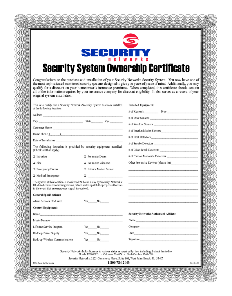 Adt Alarm Certificate For Insurance Pdf