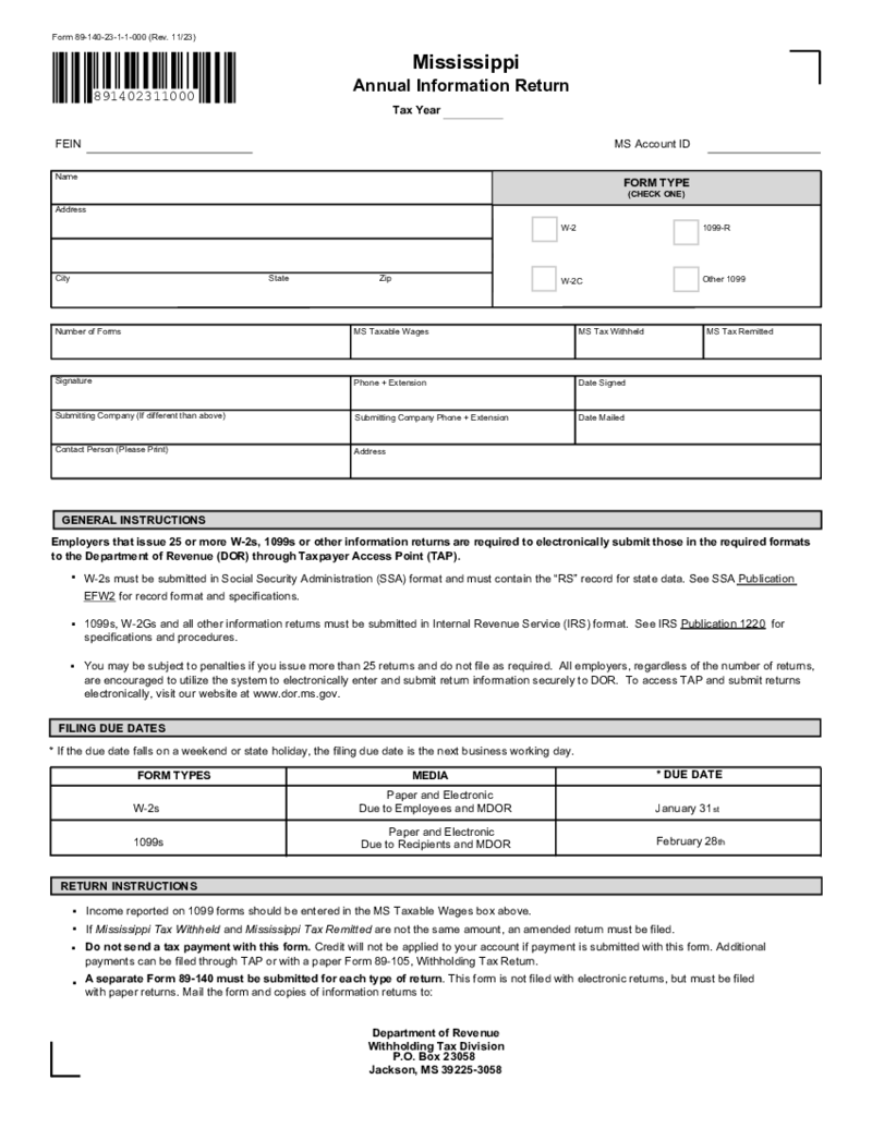 Form 89-140 - Mississippi Annual Information Return