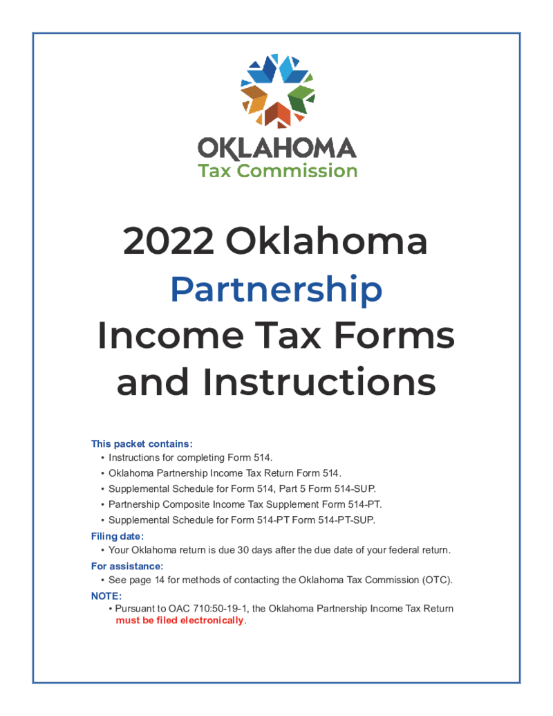 Form 514 Oklahoma Partnership Income Tax Return Packet