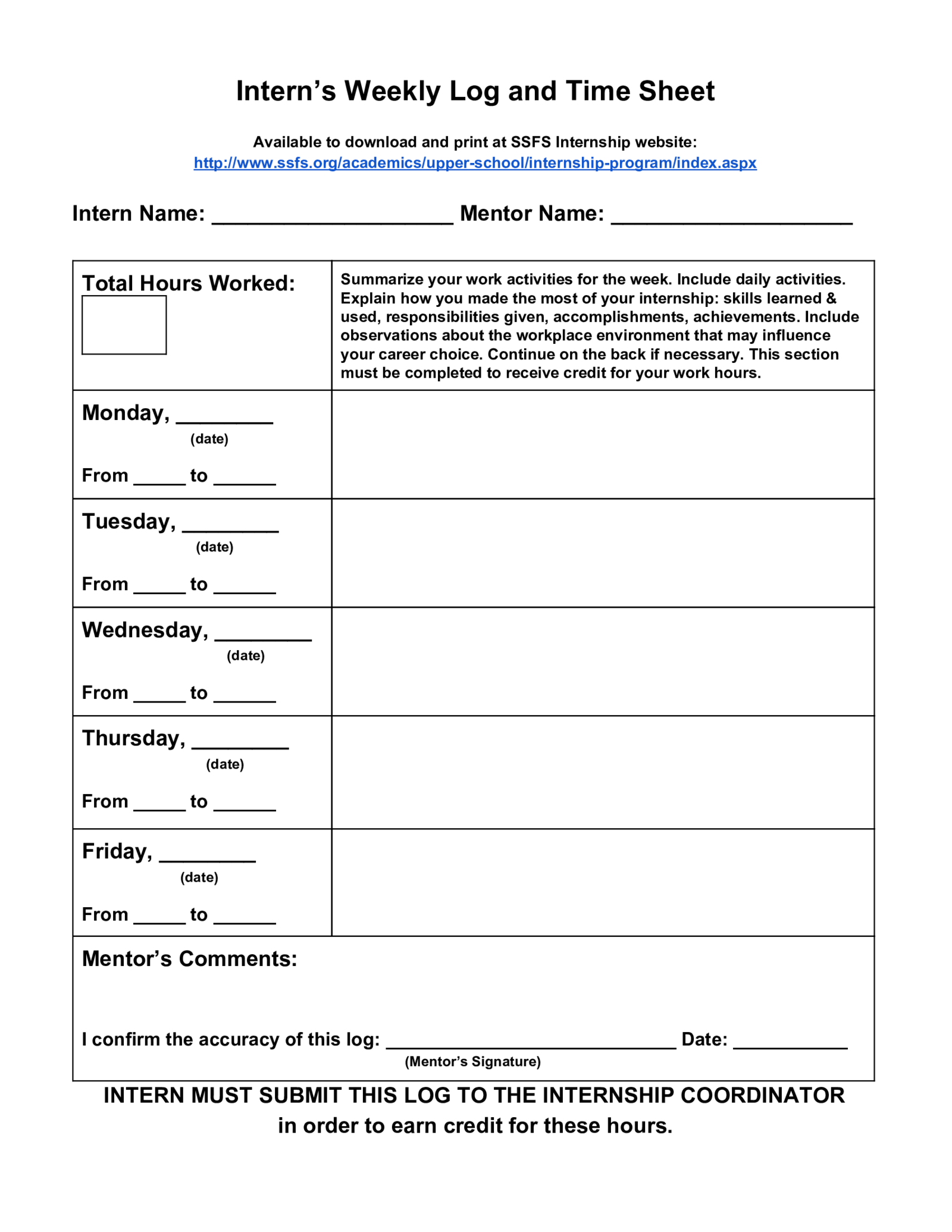 Interns Weekly Log and Time Sheet - Thumbnail