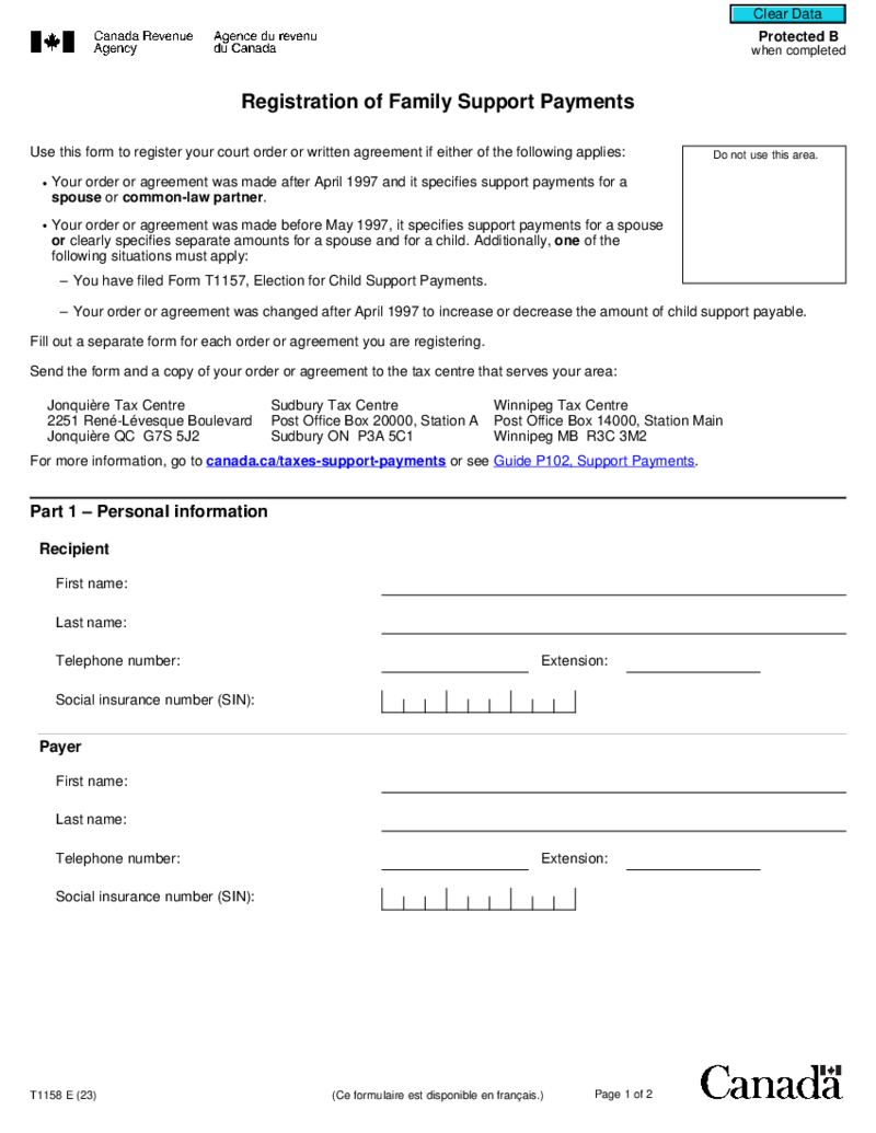 T1158 Registration of Family Support Payments