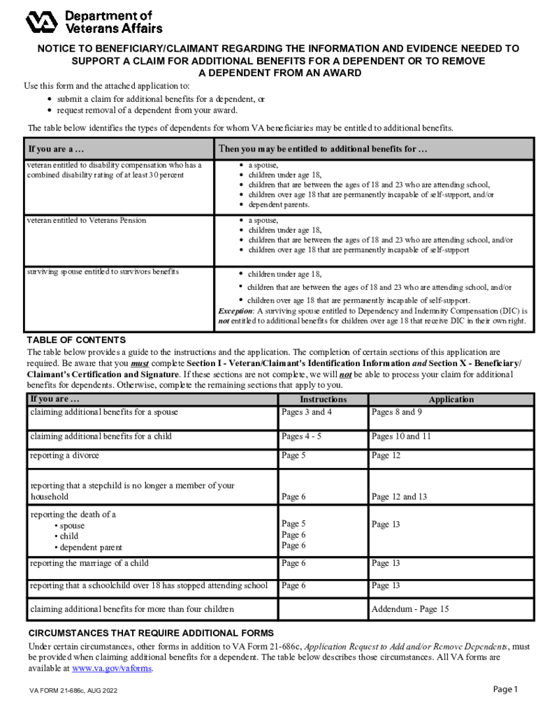 VA Form 21-686c, Veterans Affairs