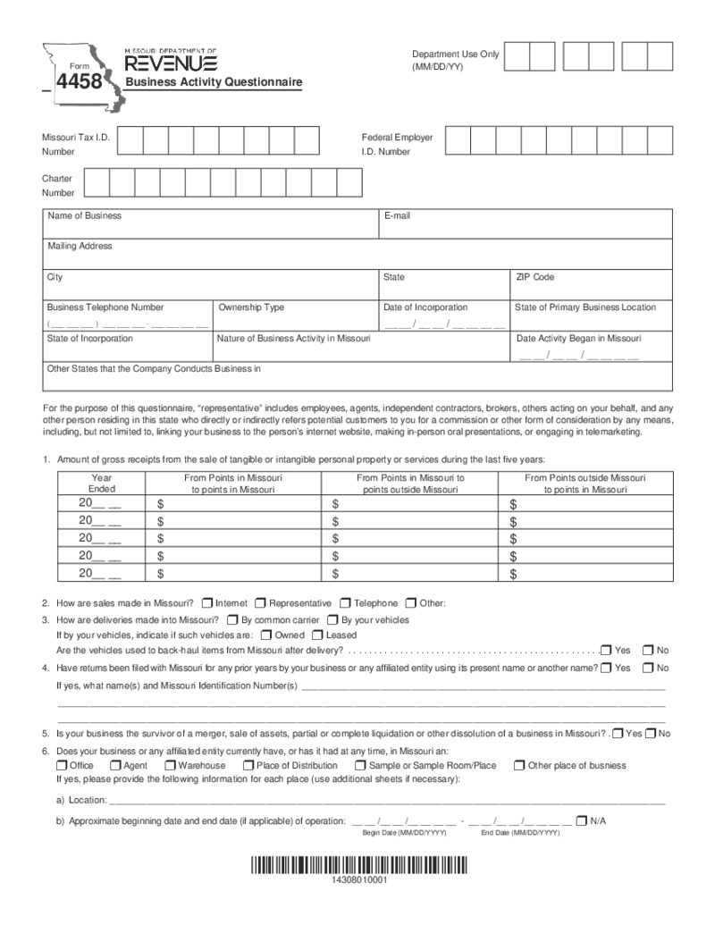 Missouri Department of Revenue Form 4458