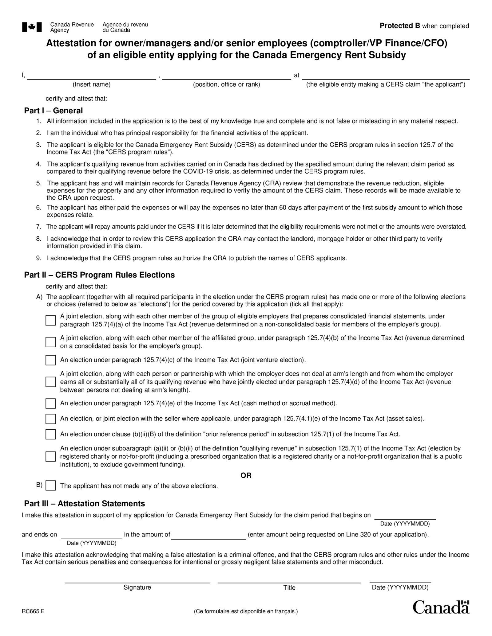 RC665 Canada Emergency Rent Subsidy Attestation - Thumbnail