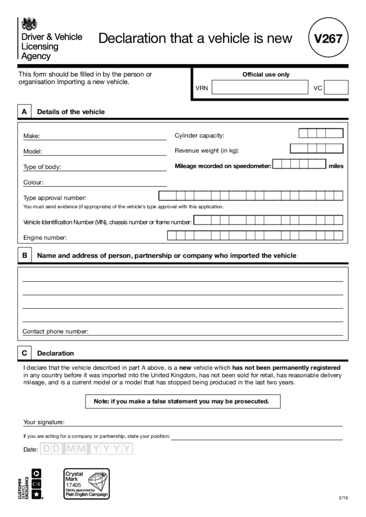 Register your vehicle if it s newly imported (form V267)