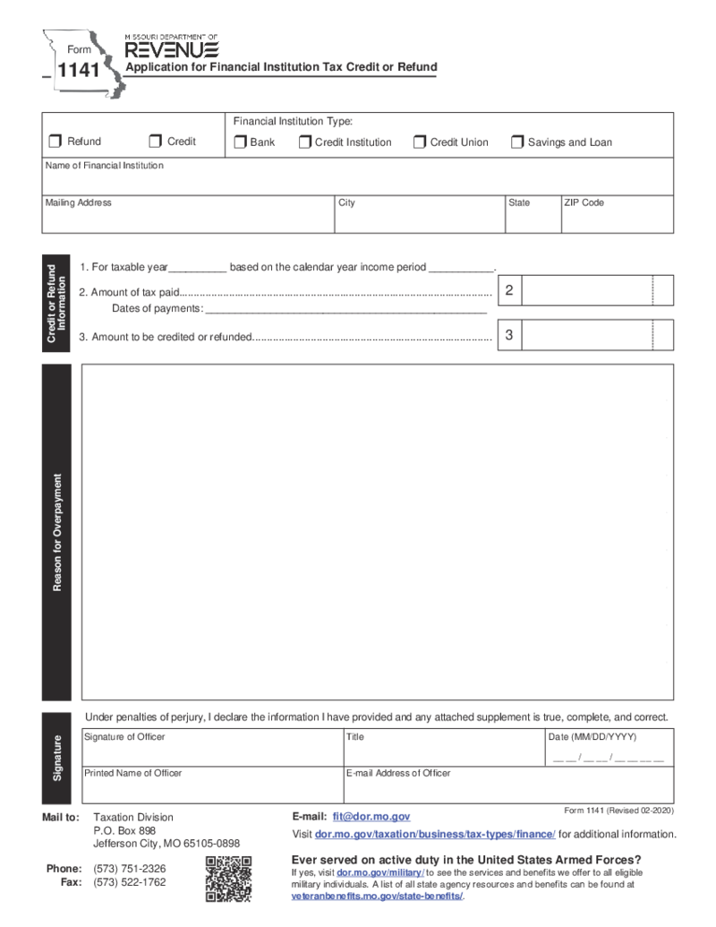 Form 1141 - Tax Credit or Refund