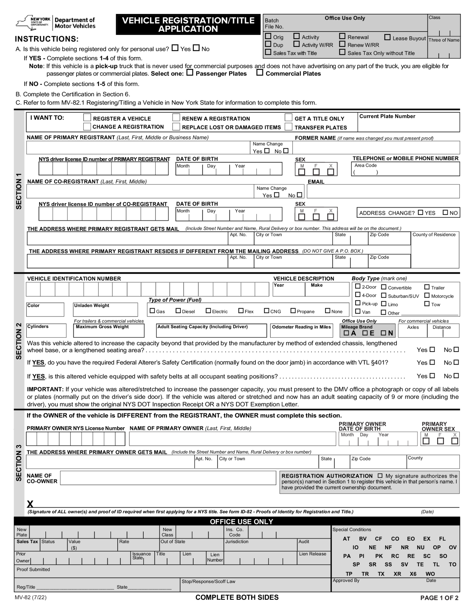 Fillable DMV Form MV-82 - Thumbnail