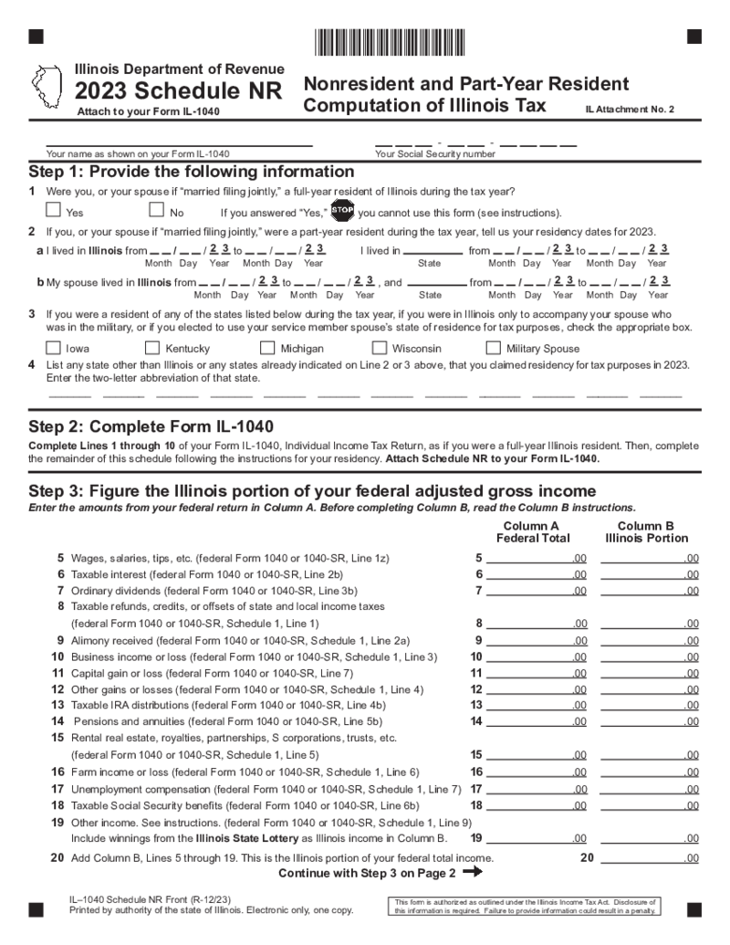 Illinois Schedule NR