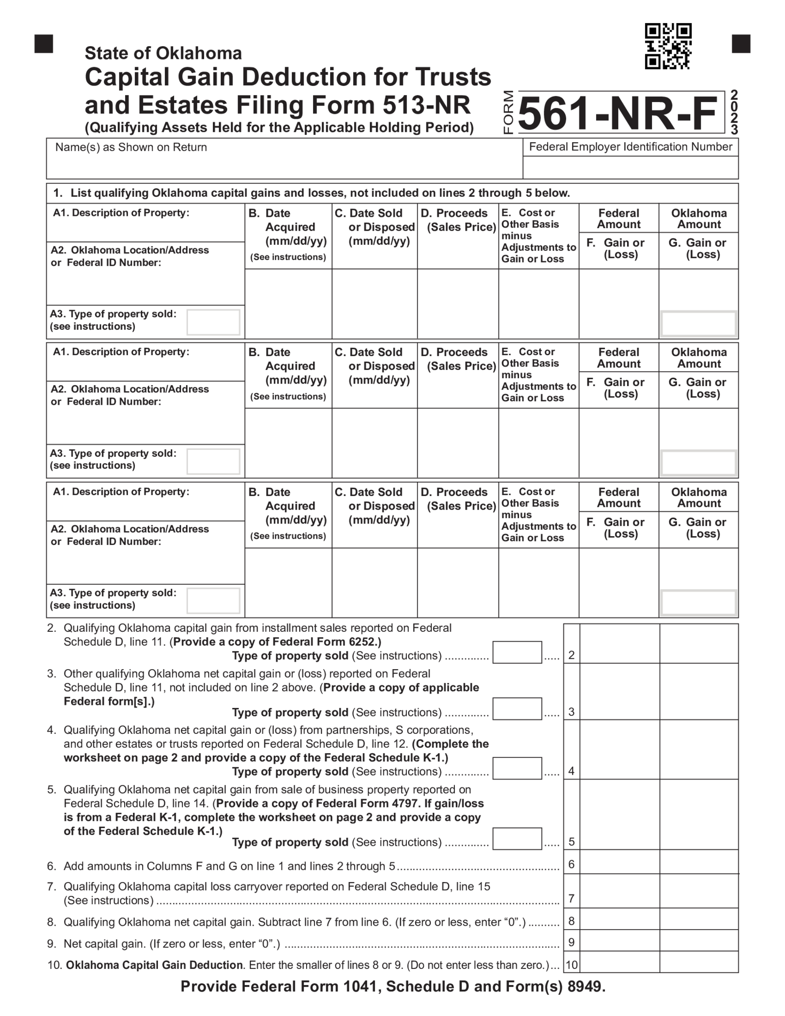 Form 561-NR-F: Capital Gain Deduction for Trusts and Estates - Thumbnail