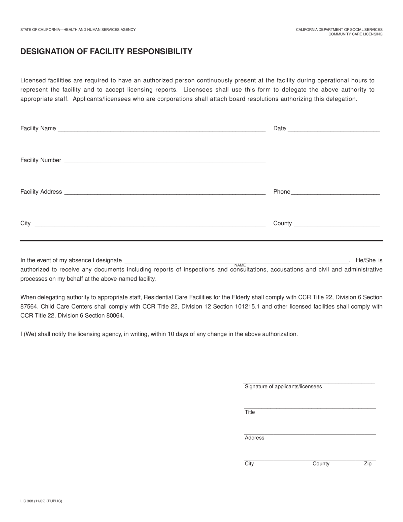  LIC 308. Designation of Facility Responsibility - Thumbnail