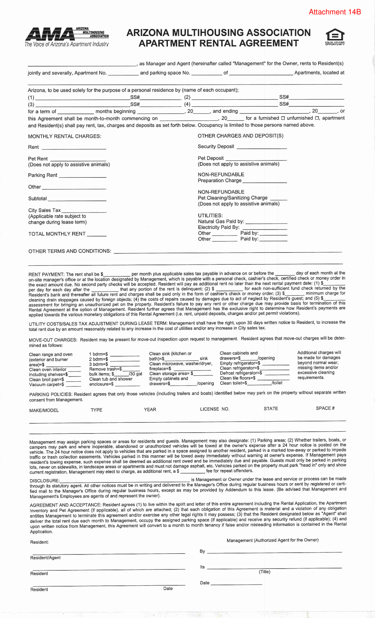 AZ Multihousing Association Apartment Rental Agreement - Thumbnail