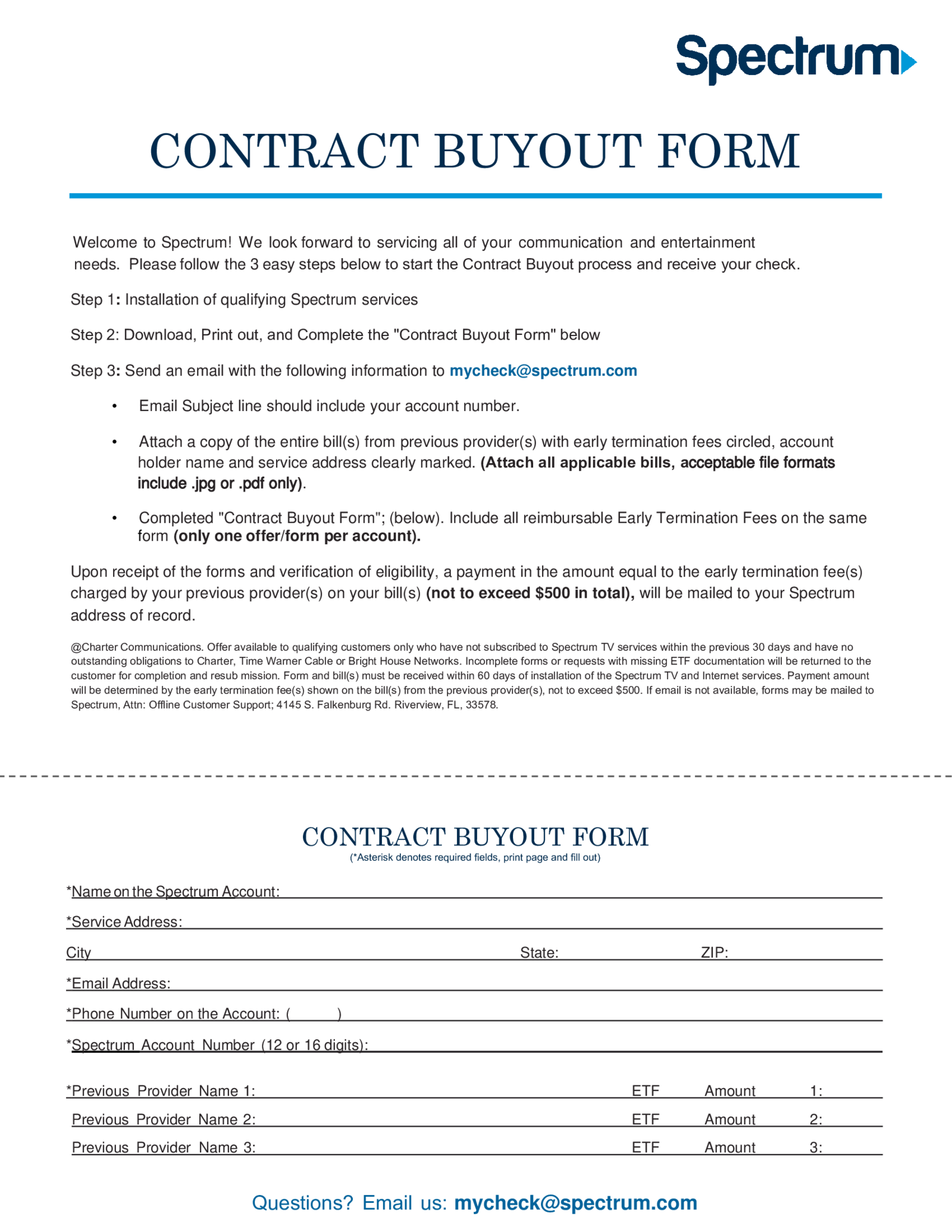 Contract Buyout Form, Spectrum - Thumbnail