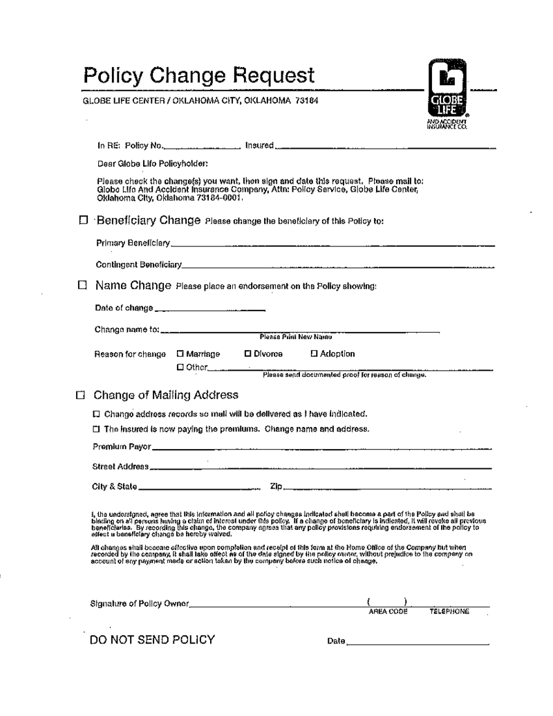 Globe Life Beneficiary Change Form