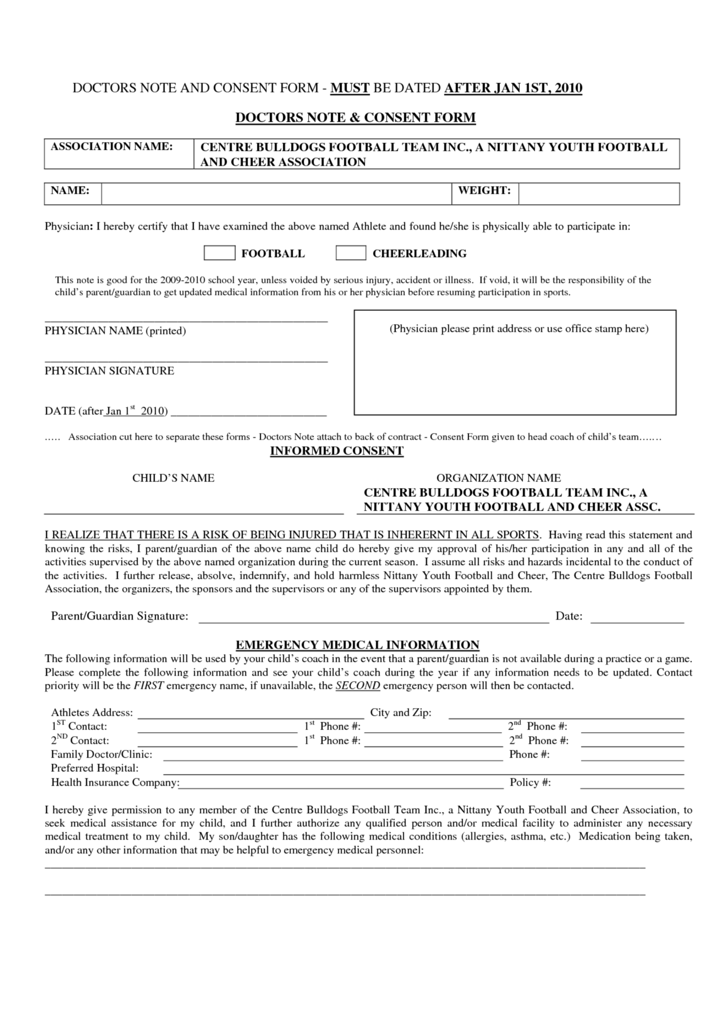 Doctors Note and Consent Form - Thumbnail