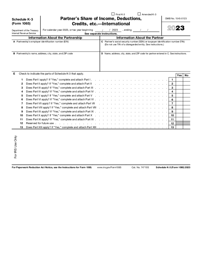 Schedule K-3 (Form 1065) (2023)