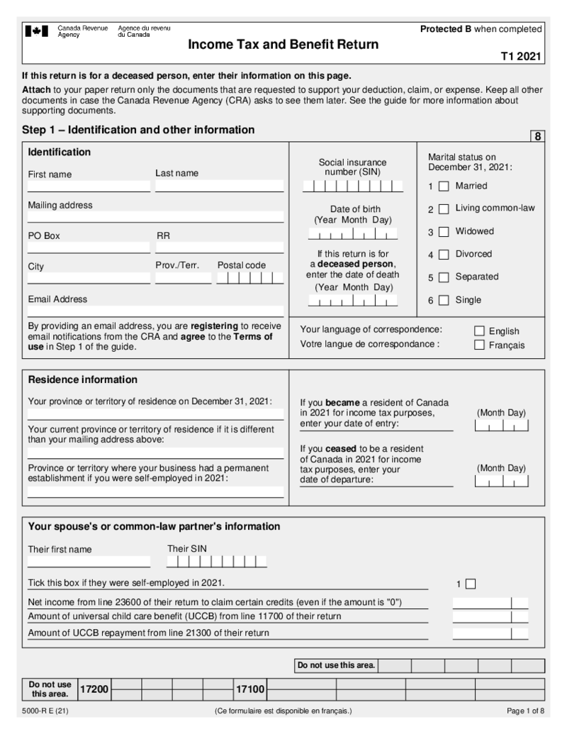 T1 General Income Tax and Benefit Return (2021)