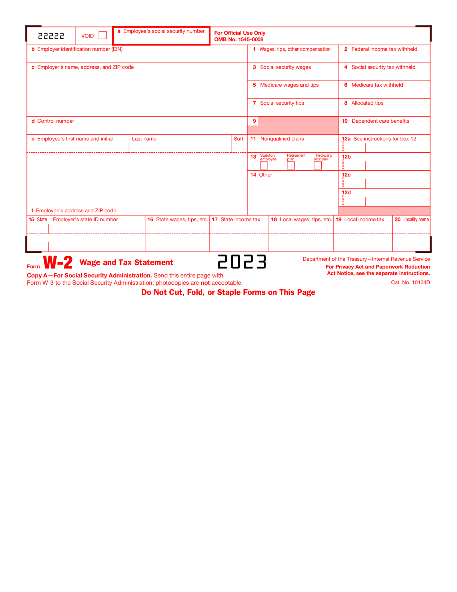 Fillable Form W-2 (2023) - Thumbnail