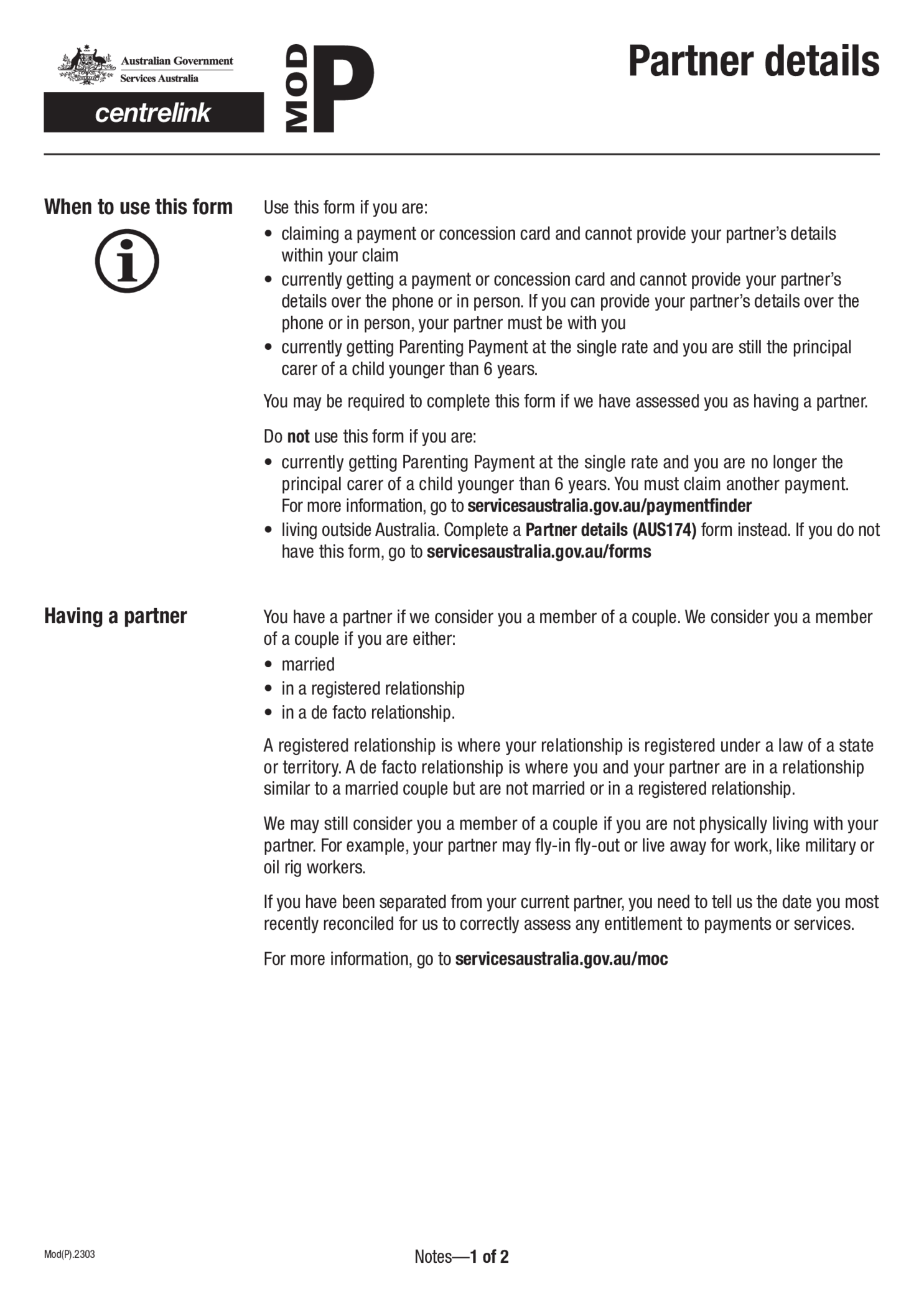 Centrelink MOD P Form - Thumbnail