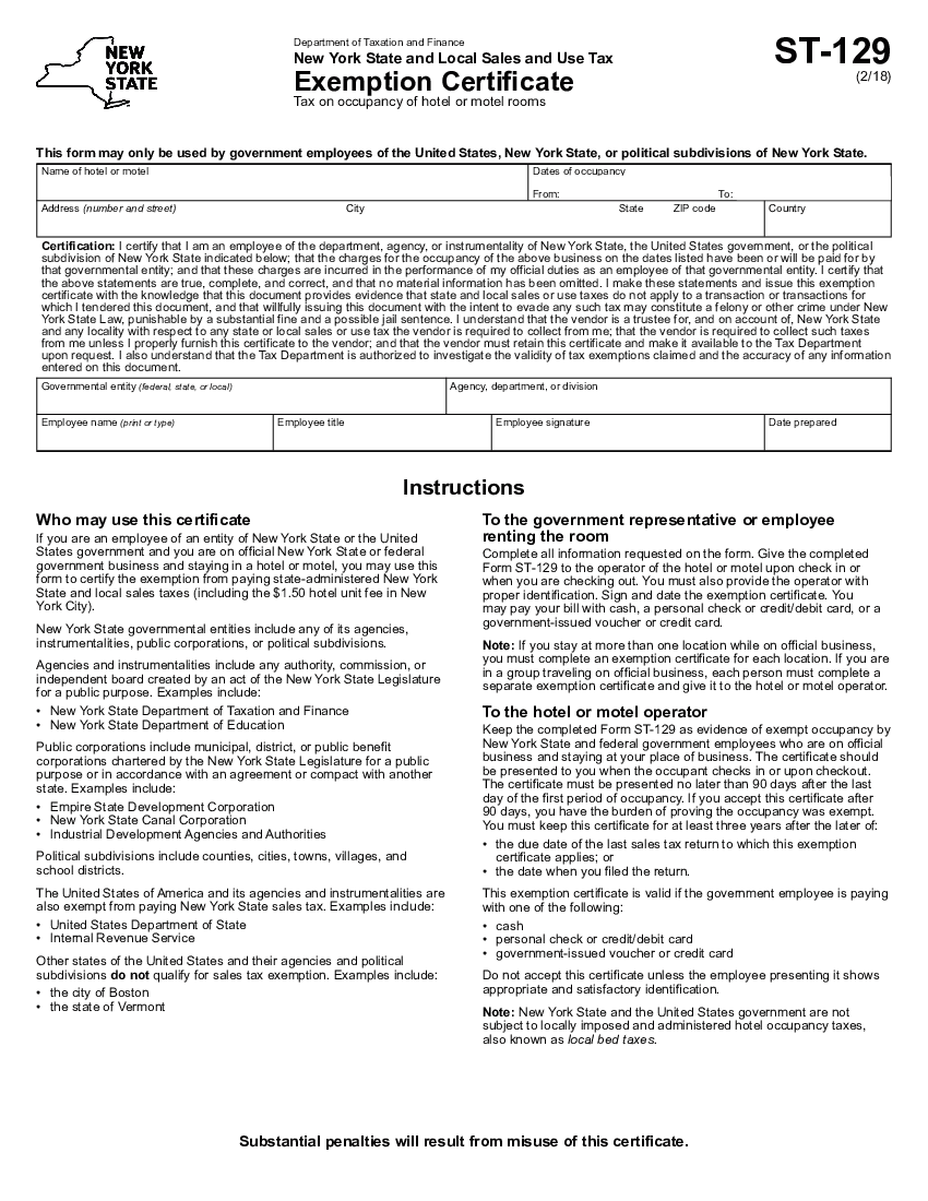 ST 129 Form