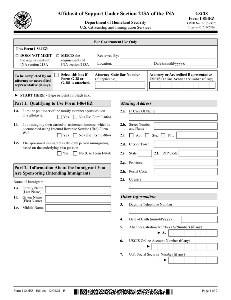 USCIS I-864EZ