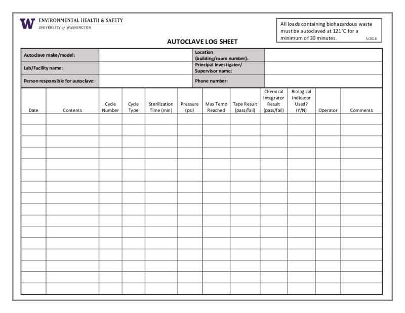 Autoclave Log Sheet Template