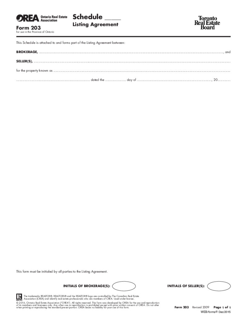 Form 203, Schedule - Listing Agreement , Authority to Offer for Sale