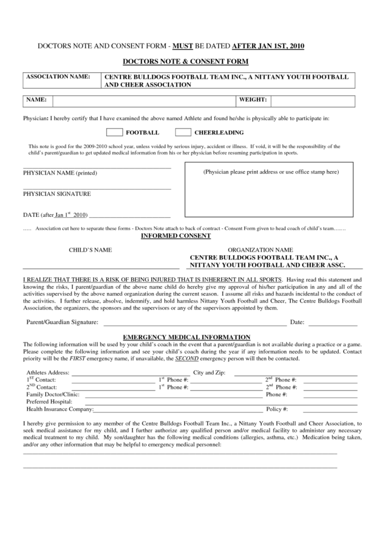 Doctors Note and Consent Form