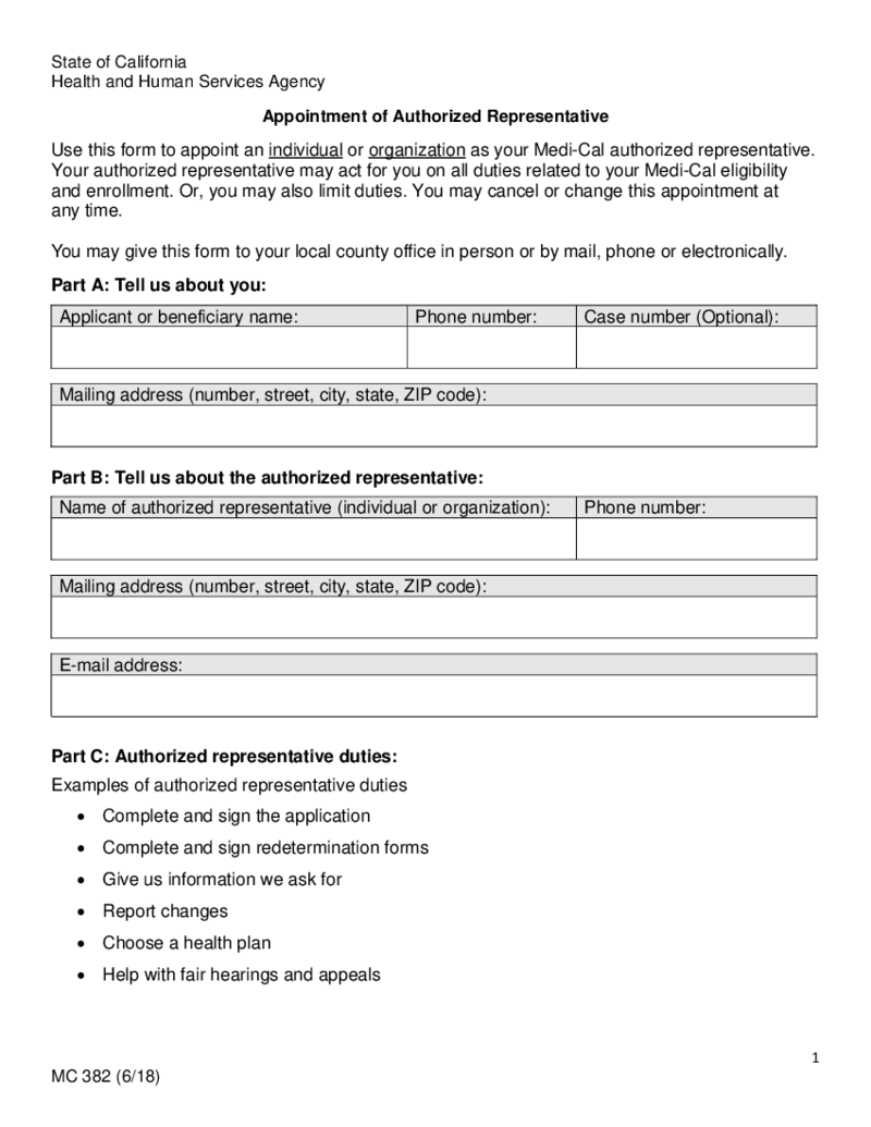 MC382 Appointment of Authorized Representative