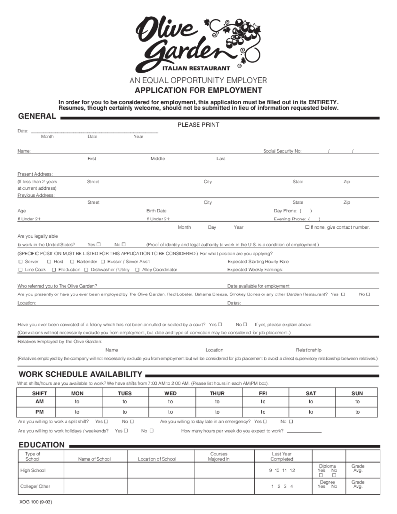 Olive Garden Application