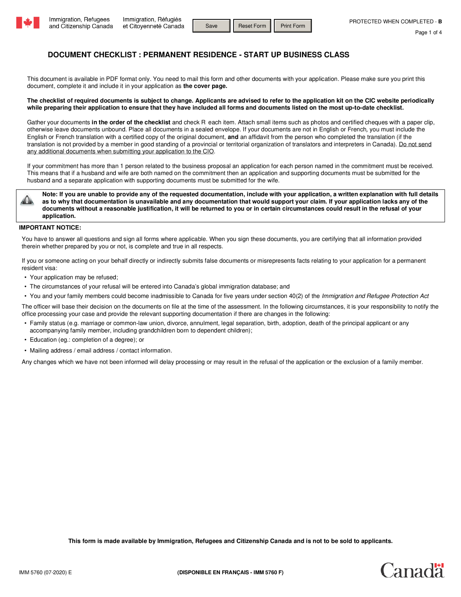 Fillable IMM 5760 E Document Checklist - Thumbnail