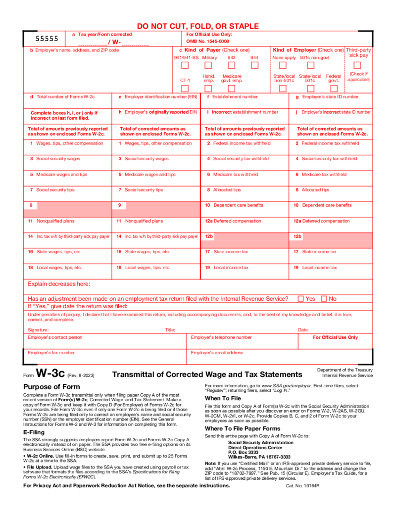 Form W-3C