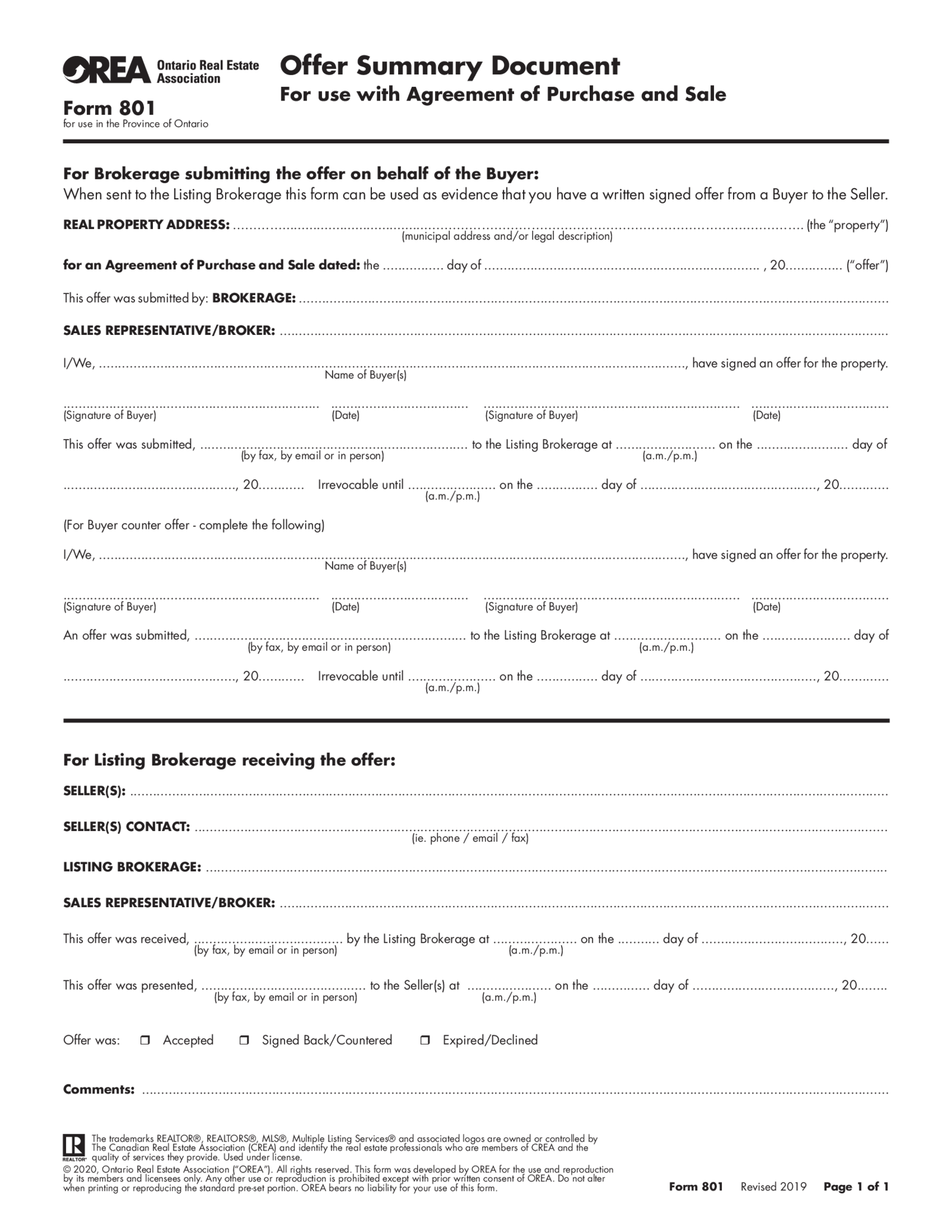 OREA Form 801 - Thumbnail