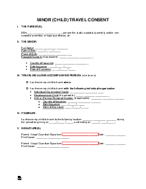 Minor Child Travel Consent Form - Thumbnail